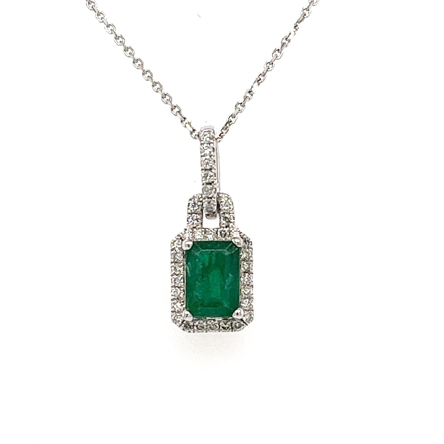 Emerald + Diamond Halo Pendant