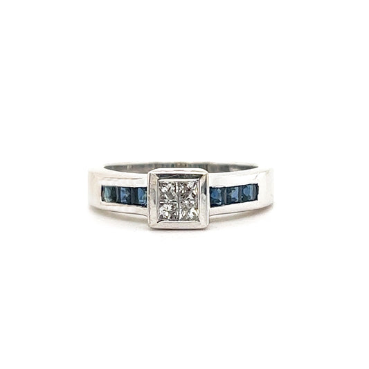 Diamond Cluster + Sapphire Ring